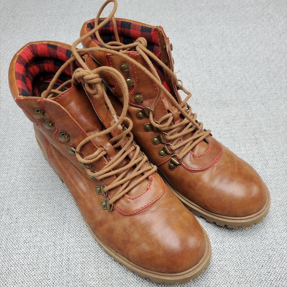 Women's MIA Brown Cognac Faux Leather Boots Lance Style Vintage Size 10